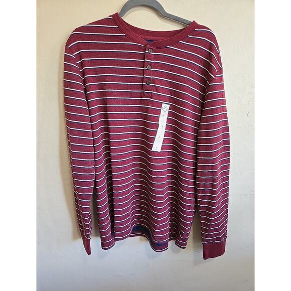 ST. JOHN'S BAY SIZE Large BURGUNDY STRIPED LONG SLEEVED HENLEY NWT - Picture 1 of 9